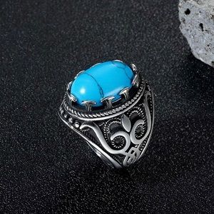 Retro Vintage Turquoise Tigers Eye Stainless Steel Ring